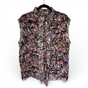 Les Copains Silk Floral Blouse Top Women’s XL (Size 48) Sheer Made In Italy